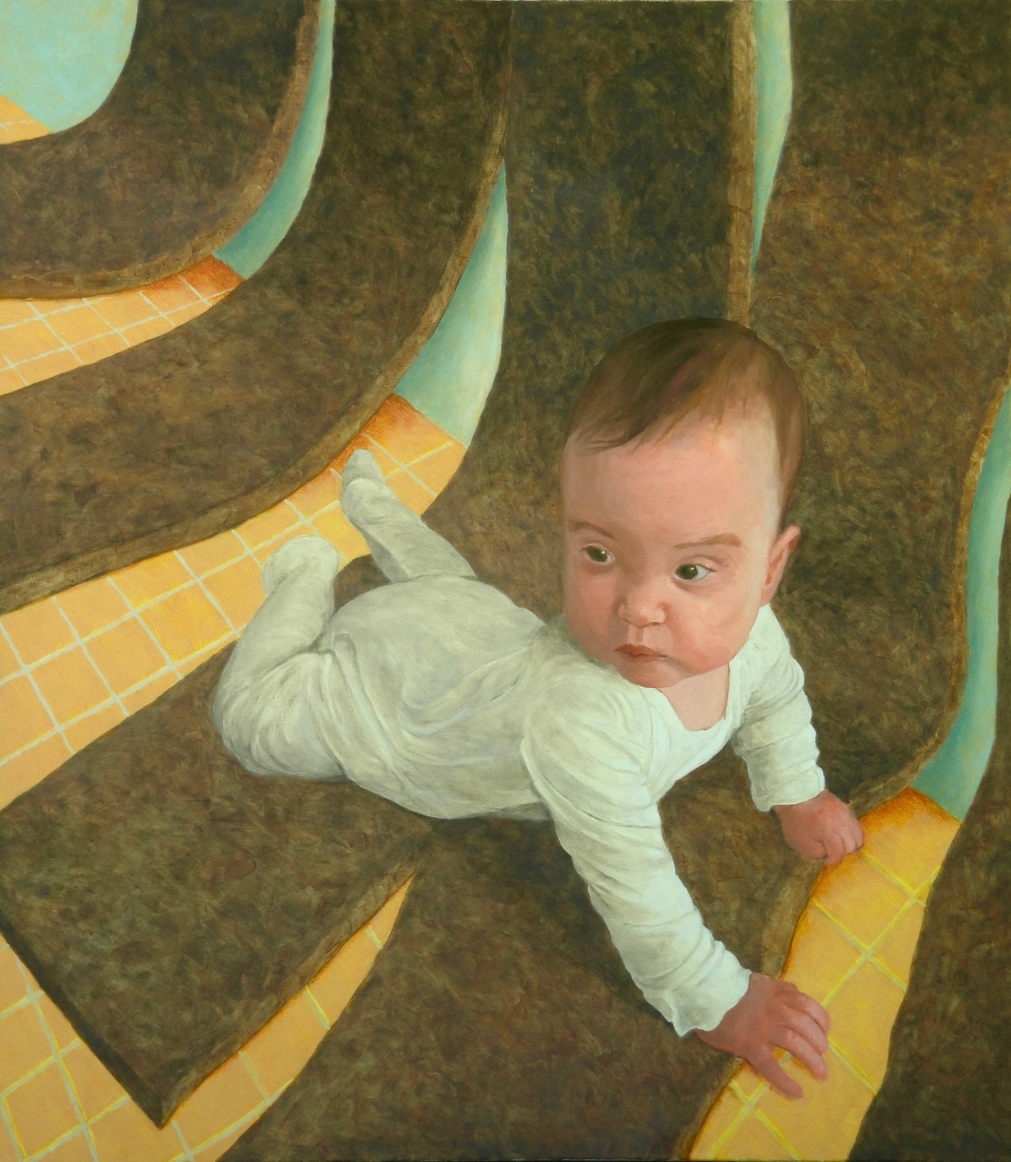 Donald Shambroom Painting entitled CROSSING showing a baby crawling along the floor